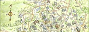 Partial image of a painted map of Norfolk, Connecticut.