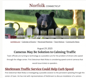Image of the top of one of the Norfolk, Connecticut, town email newsletters.